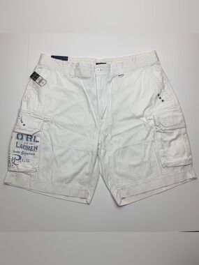 Polo Ralph Lauren White Cargo Shorts PRL Graphic Pockets Utility Mens Size 42